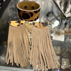 Leopard Print Cuff and Fringe Earrings Set